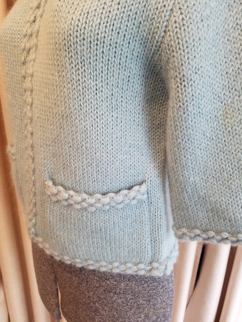 Vintage, 1950's, 1960's, Ethel of Beverly Hills, Excellent Condition, Blue, Mohair, Wool, 3/4 Sleeves, Sweater, Cardigan, Jumper, Jacket image 7