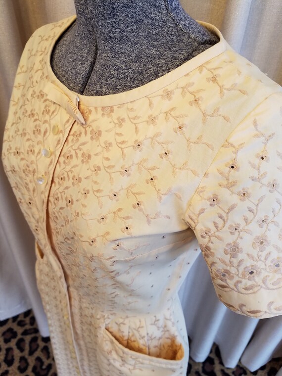 Vintage, 1950s, Tan, Embroidered, Eyelet, Cotton,… - image 2