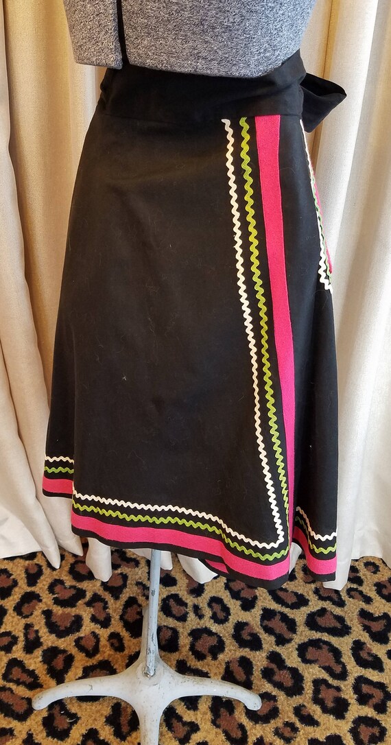 Vintage, 1950s, 1960s, Black, Cotton, Wrap Skirt,… - image 7