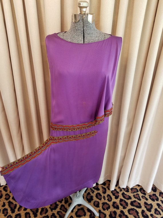 Vintage, 1920s, Silk, Purple, Sleeveless, Shift, … - image 10