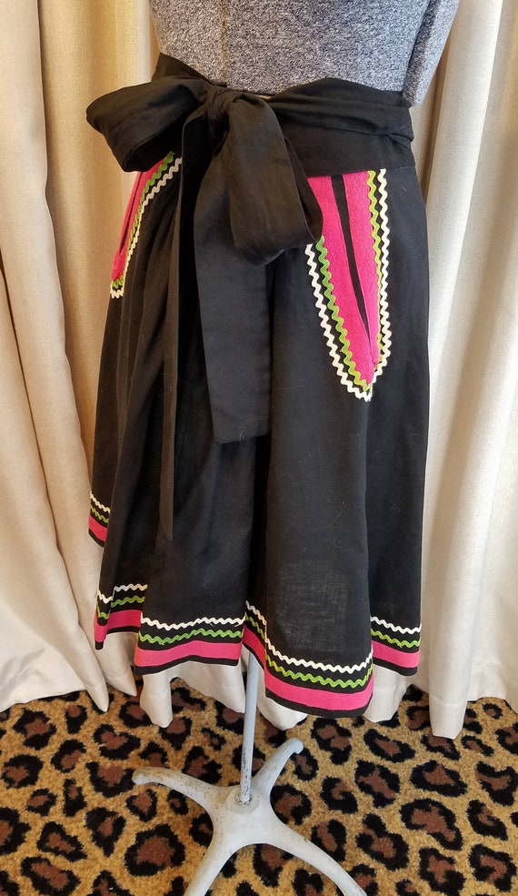 Vintage, 1950s, 1960s, Black, Cotton, Wrap Skirt,… - image 2