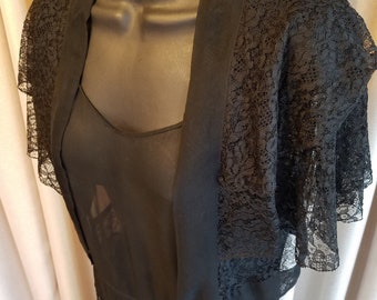 Vintage, 1930s, Sheer, Black, Lace, Chiffon, Bolero, Dress, Formal, Gown, Wedding Dress, Bridesmaid