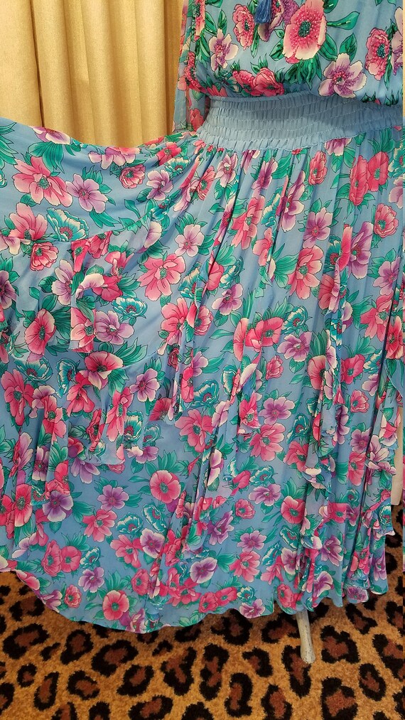 Vintage, 1980s, Diane Freis, Floral, Blue, Green,… - image 9