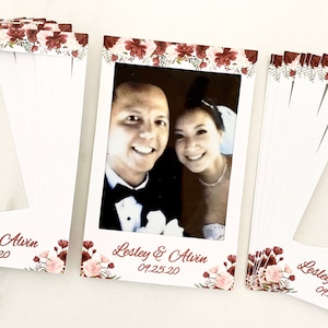 InstaStick / Personalized stickers for instax film wedding favors / Instax mini film party favors/ Maroon floral favors / Burgundy wedding