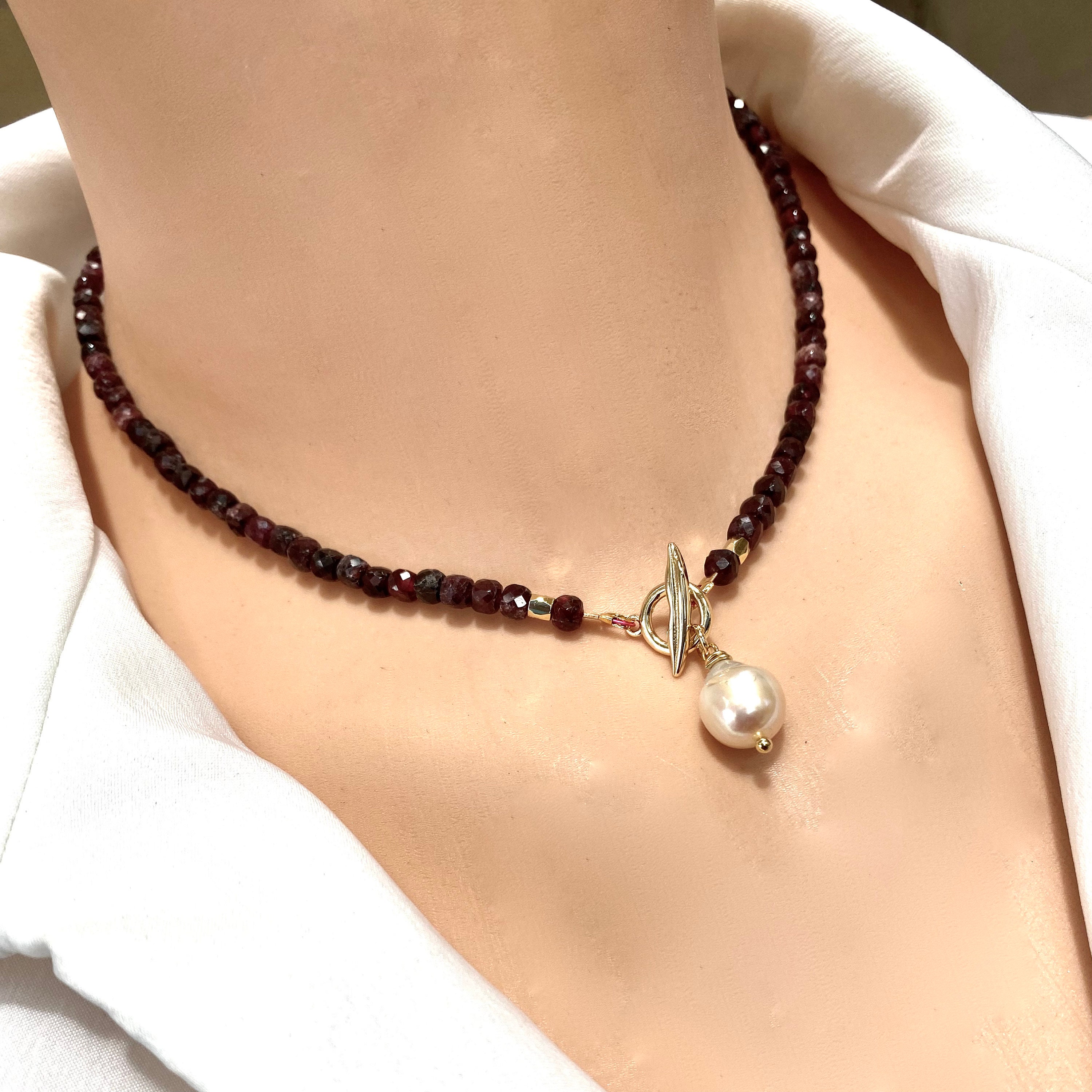 Collier Ras De Cou Perles Grenats Véritables – Fermoir Argent Ottoman, Neuf Sans Emballage