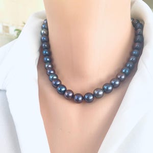 Hand-Knotted Peacock Black Pearl Necklace, 17&quot; | AAA+ Near-Round Graduated Pearls, Rhodium-Plated Silver Clasp | Valentine Day Gift For Her