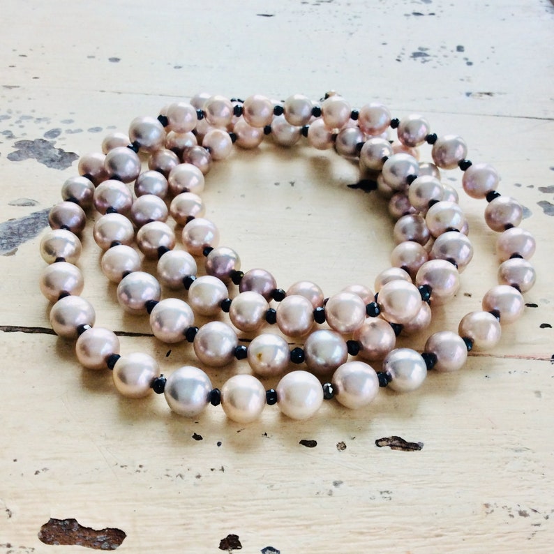 Long Necklace Long Opera Necklace Charcoal Pyrites necklace Lavender Pink Freshwater Pearls Necklace Pearl Necklace Pyrite Necklace