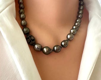 14金バロックブラックパールボールクラスプネックレス - Etsy 日本