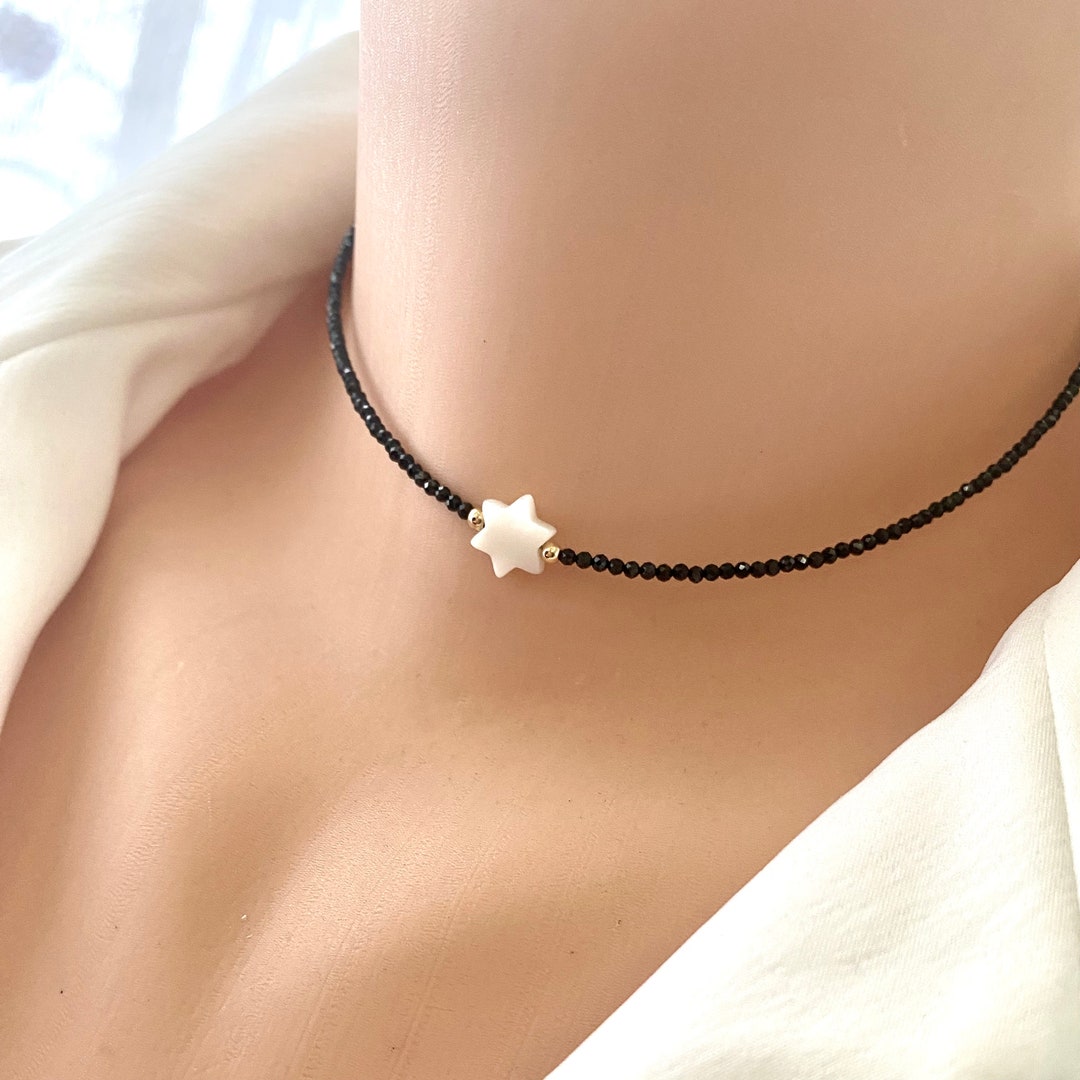 Delicate Mother of Pearl Star of David and Black Spinel