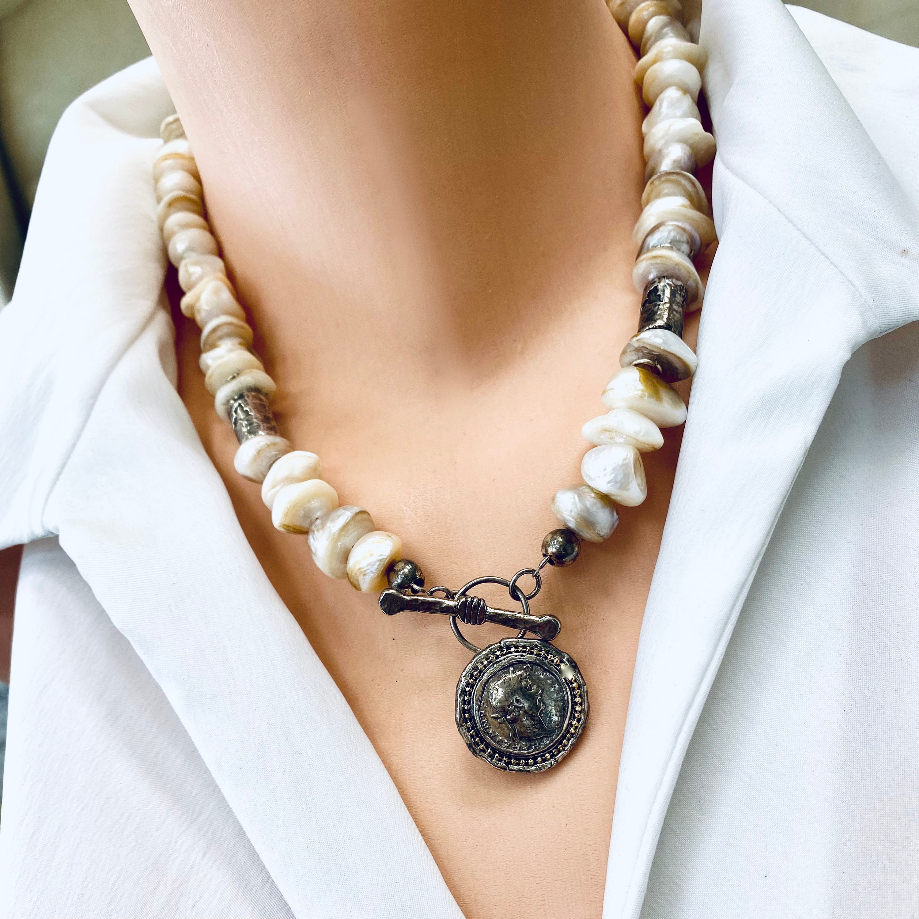 Vintage-inspired Baroque Pearl Chunky Necklace, Sterling