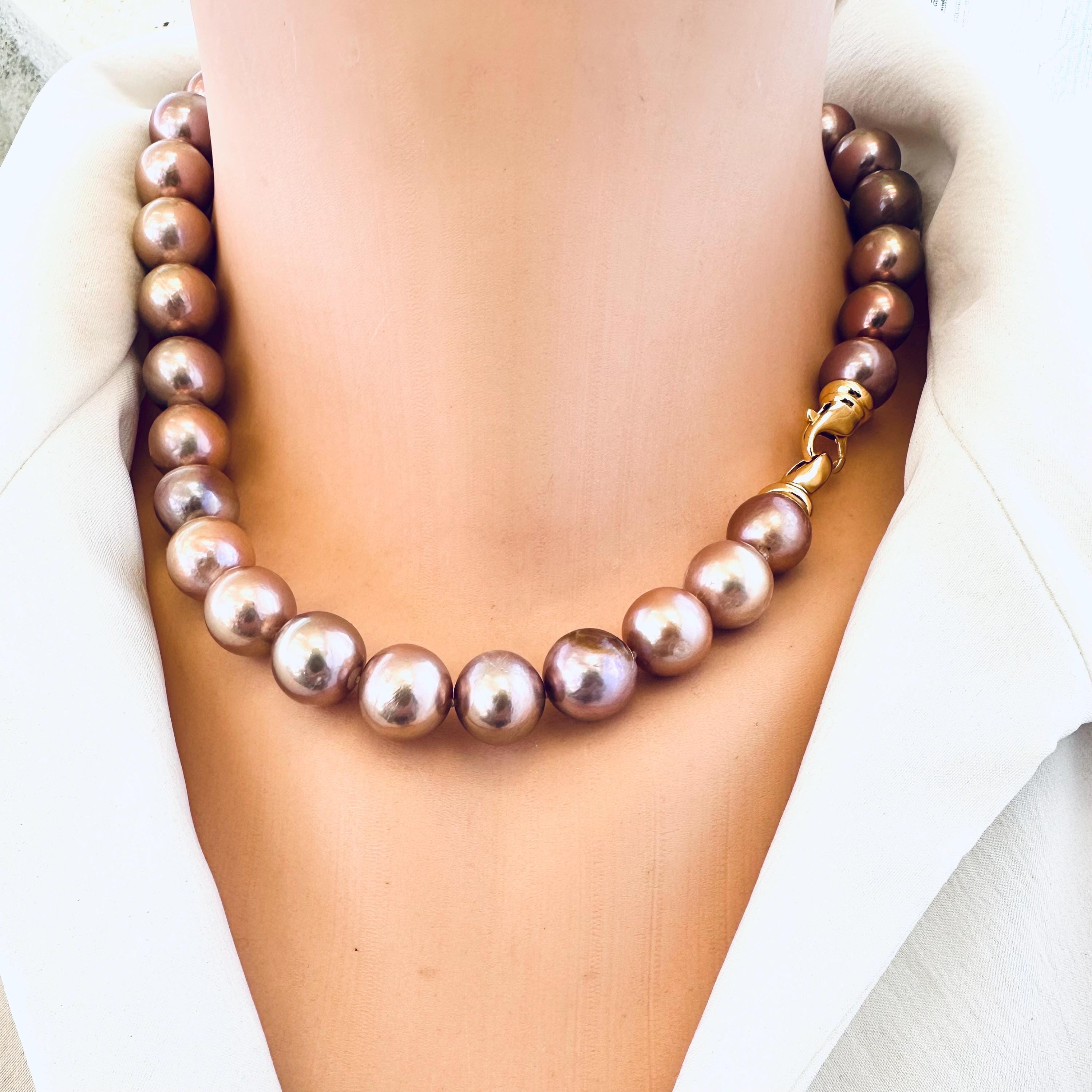 Hand-knotted Metallic Edison Pearl Necklace: Gold Vermeil Clasp