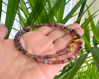 Mixed Tourmaline Beaded Necklace: Gold Vermeil, October Birthstone, 19"