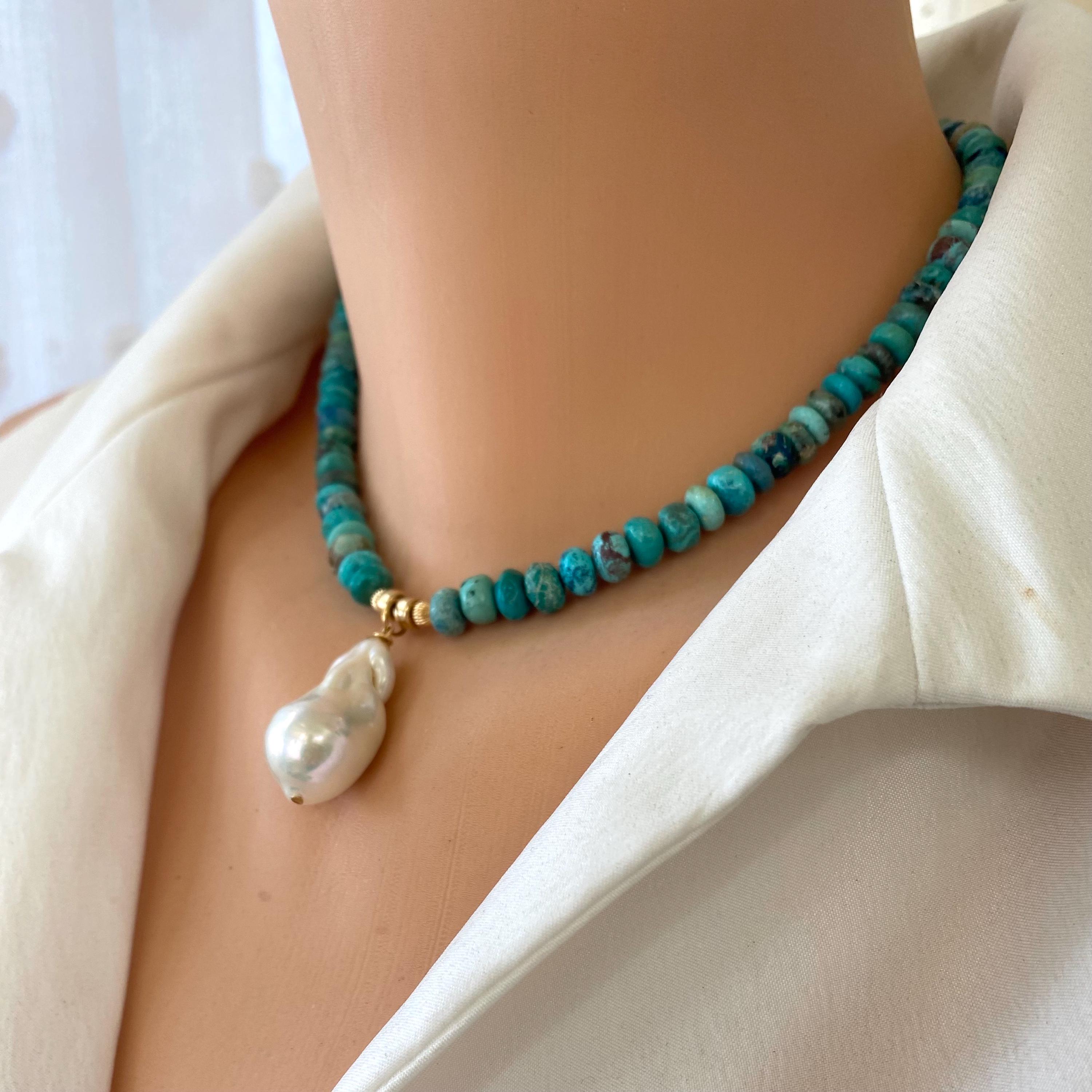 Arizona Turquoise & Freshwater Baroque Pearl Necklace – 15.5 