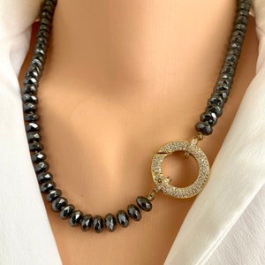 Chunky & Festive Hematite Candy Necklace with Gold Plated Statement Clasp, 20.5&quot;inches, Hand Knotted