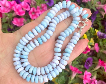 Hand Knotted Pinkish Blue Opal Candy Necklace, 20.5"or21.5""inches, Sterling Silver Marine Closure, Layering Necklaces, Summer Opal Jewelry