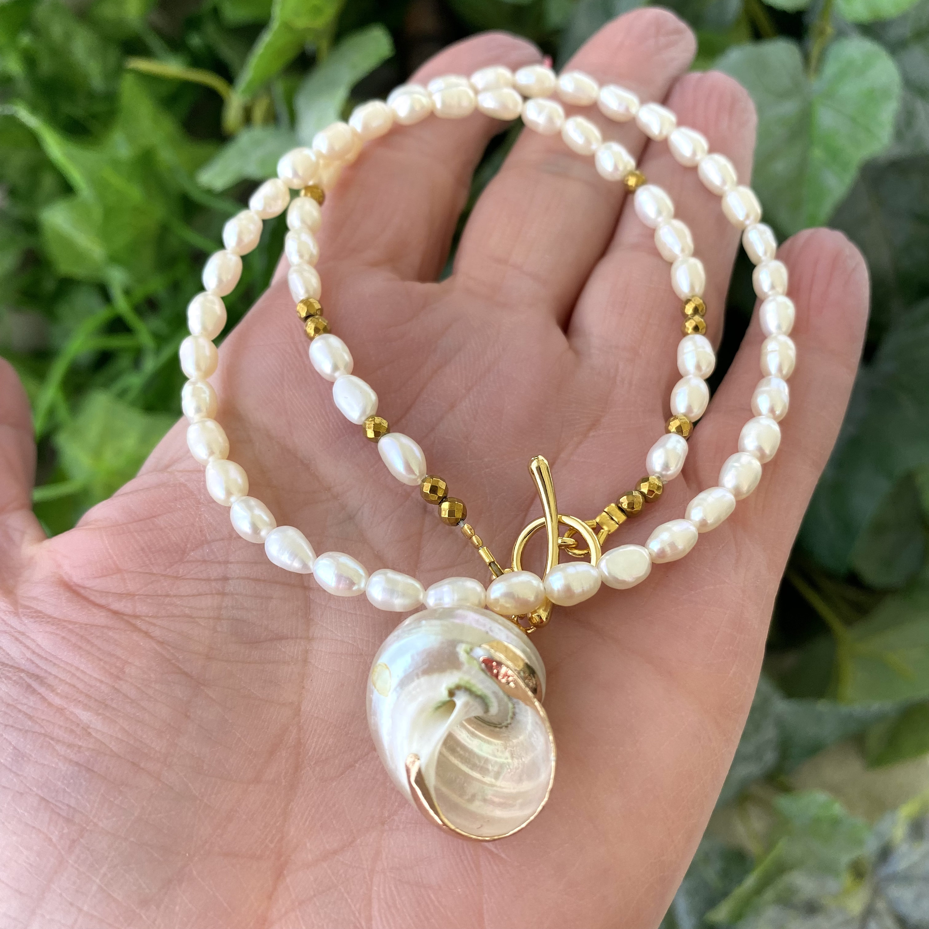 Real Seashell and Freshwater Pearl Beaded Necklace White Shell Pendant,  17inches, Summer Pearl Jewelry, Ocean Beach Necklace Gift for Her - Etsy