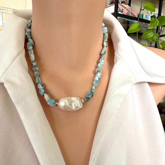 Larimar Stone Falling Water Drop Necklace Larimar Stone Falling Water Drop Necklace