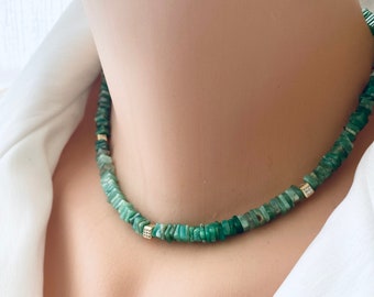 Chrysoprase Choker Necklace: Apple Green Beads, Gold Vermeil Clasp - Handmade Canada, 15.75"