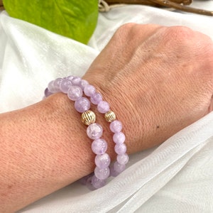 Lavender Amethyst Bracelet in 6 or 8mm, February Birthstone, Gold Filled, Genuine Beaded AAA Amethyst Stretchy Bracelet, 7&quot;in, Gift For Her