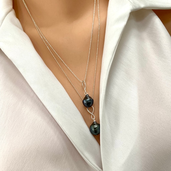 Tahitian Teardrop Pearl Pendant on Sterling Silver Ball
