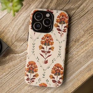 Funda para teléfono con diseño floral de otoño, resistente, estilo cottagecore, diseño floral vintage otoñal, regalo para ella, accesorio tecnológico estético.