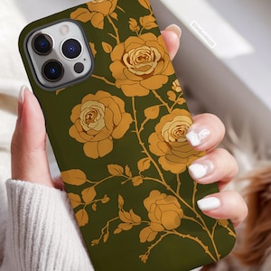 Funda para teléfono con diseño floral de otoño, resistente, estilo cottagecore, diseño floral vintage otoñal, regalo para ella, accesorio tecnológico estético.