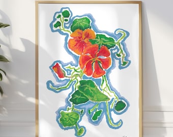 Kapuzinerkresse Kunstdruck, handgezeichnet