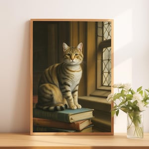 Renaissance Cat Portrait Poster: Whimsical Home Decor for Cat Lovers