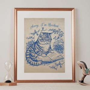 Pôster engraçado de leitura de gato: Arte de biblioteca em estilo chinês (download em PDF)