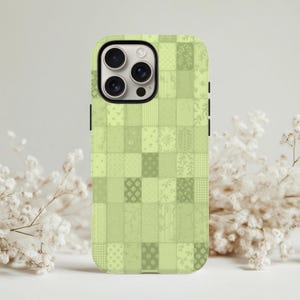 Costal Green Quilt Phone Case Tough Cases Cottagecore Smartphone Cover Costal Vintage Design Gift for Her Aesthetic Tech Accessory