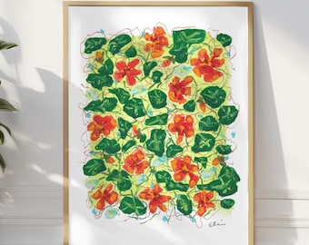 Kapuzinerkresse Kunstdruck: Handgezeichnetes botanisches Fine Art Poster