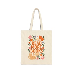 Read More Books Literary Cat Lover Eco-Friendly Tote Bag Bookworm Accessory Cute Gift Idea