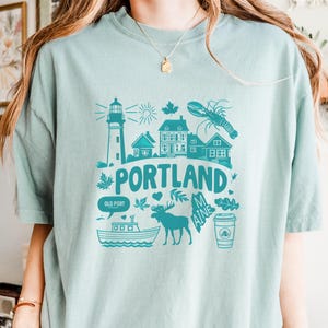 Portland Maine Lighthouse T-Shirt, Garment-Dyed Tee, Coastal Style, Unisex Summer Top, Gift for Travelers, Beach Lover Apparel