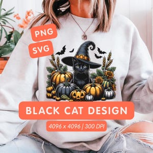 Czarownica z czarnym kotem SVG PNG: Projekt Cottagecore na Halloween (pobieranie cyfrowe)