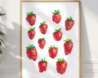 Geschilderde aardbeikunstprint: keuken- en eetkamerdecoratie