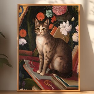 Renaissance Cat Portrait Poster: Whimsical Home Decor for Cat Lovers
