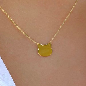 14K Solid Gold Cat Necklace|Dainty Gold Cat Necklace| Cat Lovers Necklace For Pet Lovers| Women&#39;s Jewelry