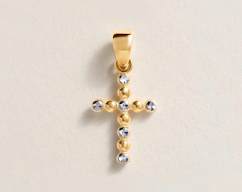 14K Gold Cross Pendant| Two Tone Cross Necklace| Small 14K Solid Gold Cross| Confirmation Cross| Baptism| Layer Necklace| Communion