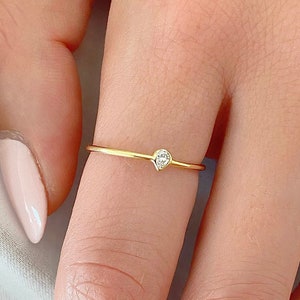 Diamond Bezel Ring| 14K Gold Diamond Ring .05ct| Minimalist Diamond Ring| Dainty Diamond ring| Stacking Ring| April Birthstone| Solitaire