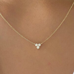 Classic Trio Diamond Necklace| 14K Gold Diamond Necklace 0.20ctw| Prong Setting 3 Stone| 3 Stone Diamond Necklace| Trio Diamond Necklace
