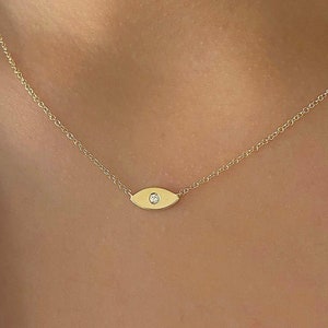 14K Gold Diamond Evil Eye Necklace| Minimalist Dainty Eye Necklace| 14K Gold Necklace| Diamond Necklace| Good Luck Necklace| Small Evil Eye