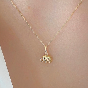 14k Solid Yellow Gold Elephant Pendant-Good Luck Lucky Necklace Charm, Animal Charm, Elephant Jewelry, Gold Elephant, Gift For Her