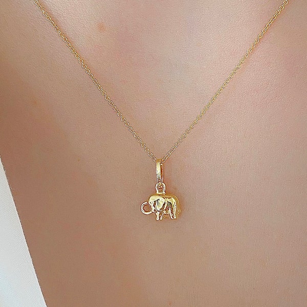14k Solid Yellow Gold Elephant Pendant-Good Luck Lucky Necklace Charm, Animal Charm, Elephant Jewelry, Gold Elephant, Gift For Her