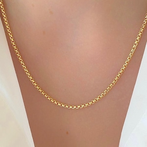 14K Yellow Gold Round Box Link Necklace Pendant Chain 18&quot; 2.1mm| Solid Gold Box Chain| Charm Chain| Gift For Her
