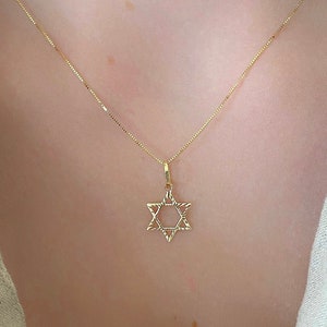 14k Solid Yellow Gold Star Of David Pendant-Jewish Necklace Charm, Bat Mitzvah Gift