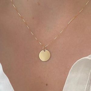 Round Disc Charm Pendant Real 14K Yellow Gold| 14K Custom Engrave Disk Necklace| Personalized Dainty Solid Gold Charm Pendant| Gift For Her
