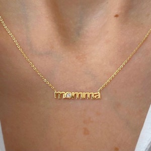 14K Gold Diamond Mama Necklace| Mama Letter Necklace| Gold Mom Necklace| Gift For Moms| Monogram Necklace