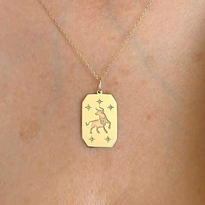 Taurus Gold Necklace| 14K Gold Taurus Pendant Necklace| Taurus Necklace| Zodiac Gold Necklace| Zodiac Jewelry| Gold Pendants