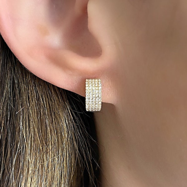 Diamond Huggies| Thick 14K Gold Diamond Huggie Hoops| Diamond Earrings| Small Hoop Earrings| Women's Jewelry