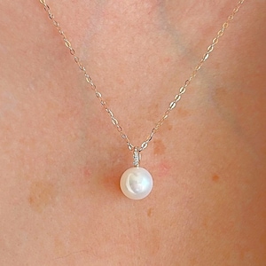 Diamond Pearl Necklace| Solid 18K Rose Gold Pearl Necklace| Genuine Freshwater Pearl Pendant| Bridal Wedding Jewelry| Bridesmaid Gift